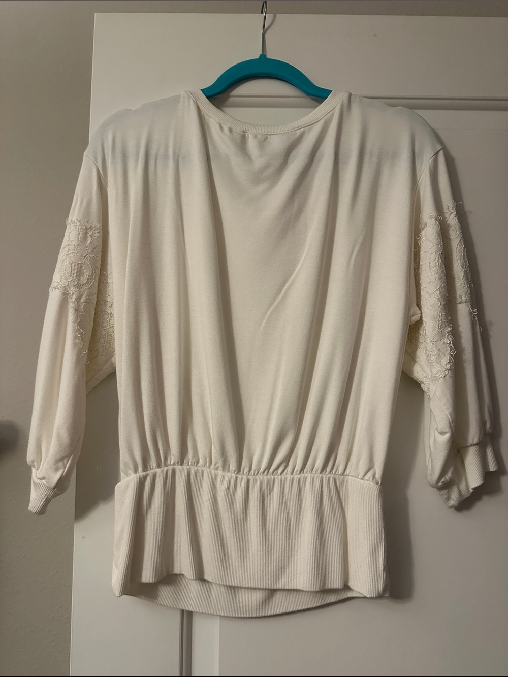 Express Cream Lace Accent Puff Sleeve Blouse - Picture 4 of 4